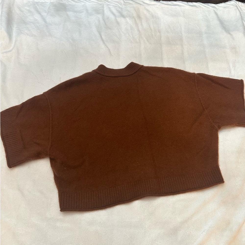 Anthropologie brown cashmere short sleeve luxe luxury Sweater brown 51677 - Picture 9 of 11
